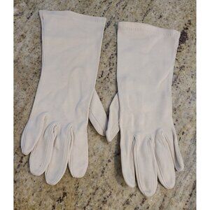 Vintage Women's Size M Beige Cotton Fabric Stretch Formal 10" Long Gloves